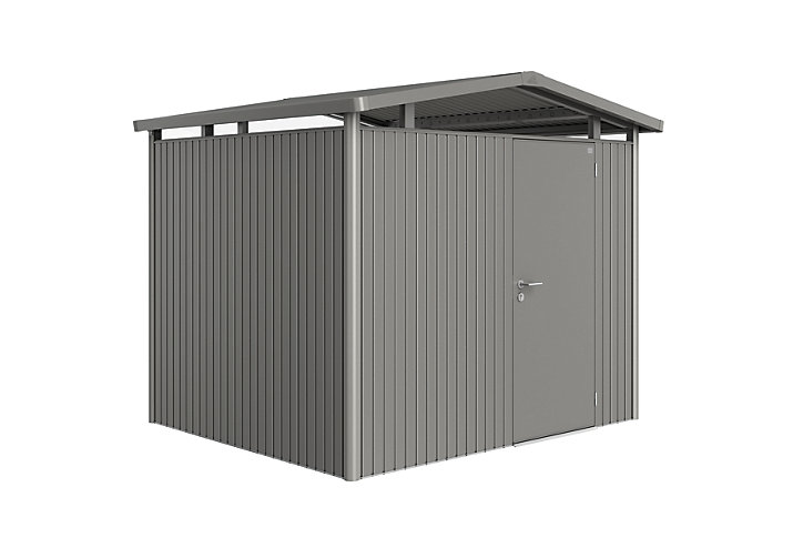 Abri de jardin simple porte Biohort Panorama P3 en métal coloris gris quartz métallique ép.0,53 mm surface extérieure 6,49 m²