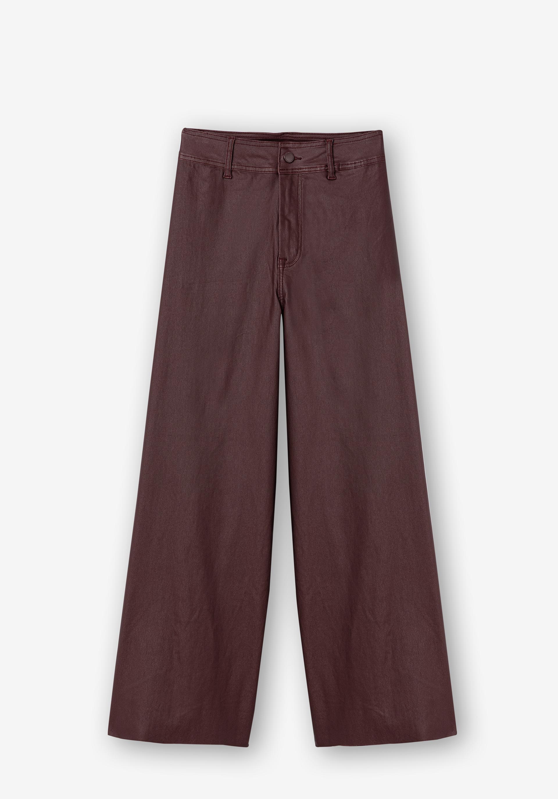 Calças Marina Wide Leg Cropped Cintura Alta Coated
