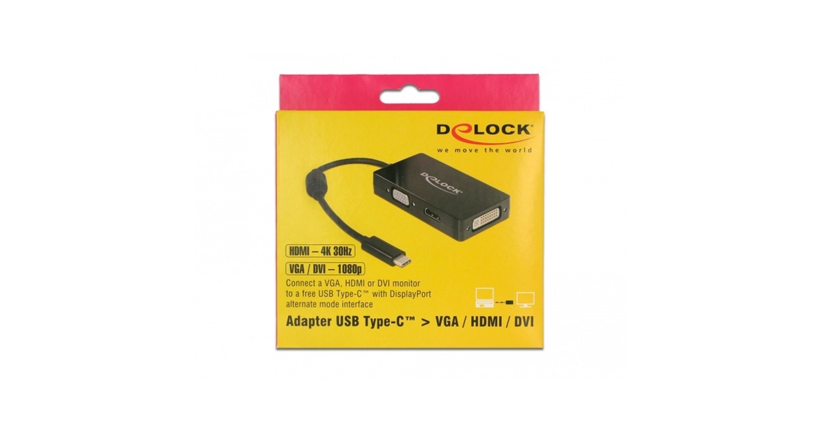 DeLOCKUSB-C > VGA / HDMI / DVI / DisplayPort adapter  (Zwart, 0,13 meter)