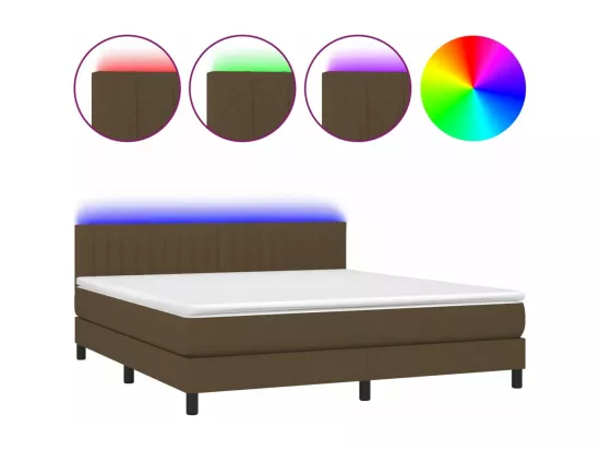Sommier tapissier matelas et LED Marron foncé 180x200cm Tissu