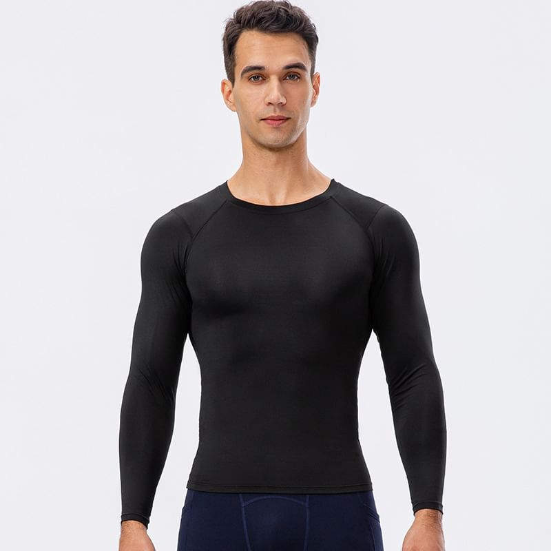 FoxFlair - Effen sporttop met lange mouwen en ronde hals