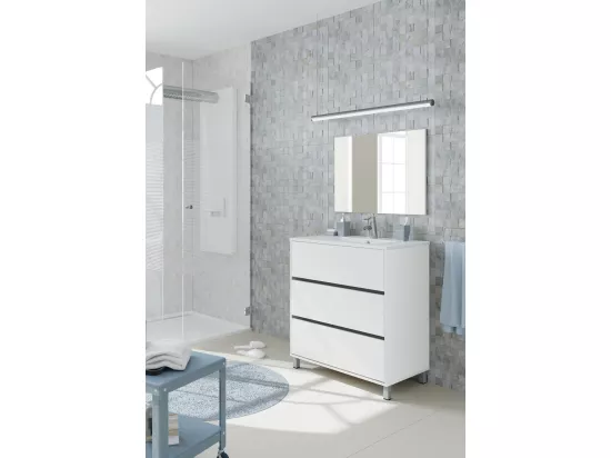 Meuble de salle de bain avec 3 portes coloris blanc - Hauteur 88 x Longueur 81 x Profondeur 47 cm