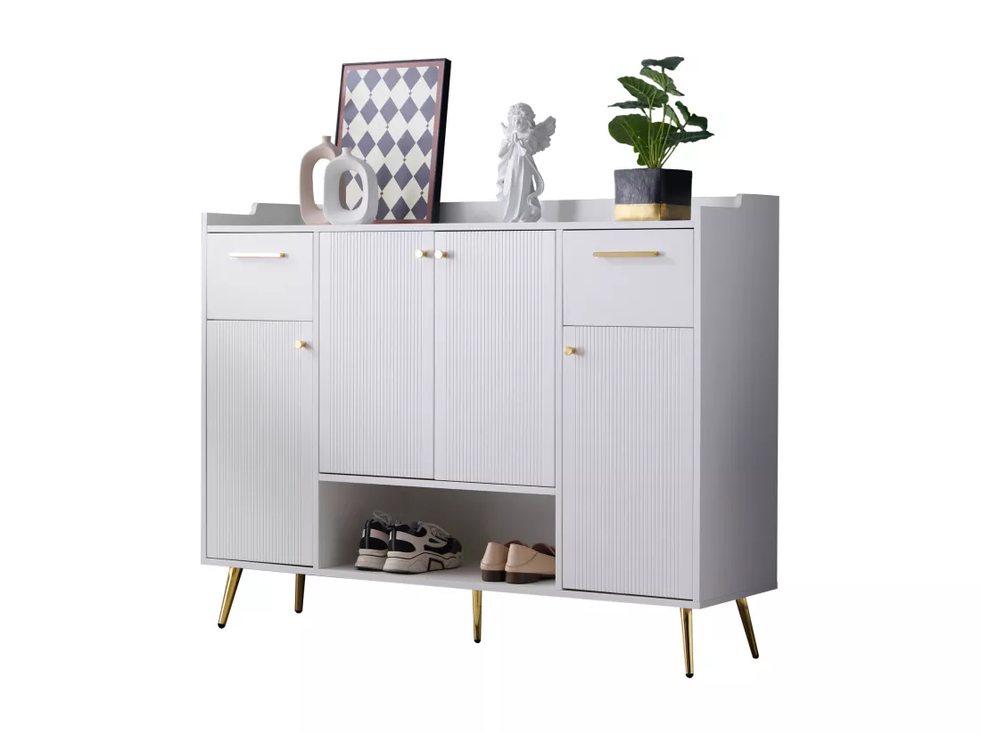 Meuble à chaussures - 2 tiroirs + 4 portes + compartiment ouvert - Blanc