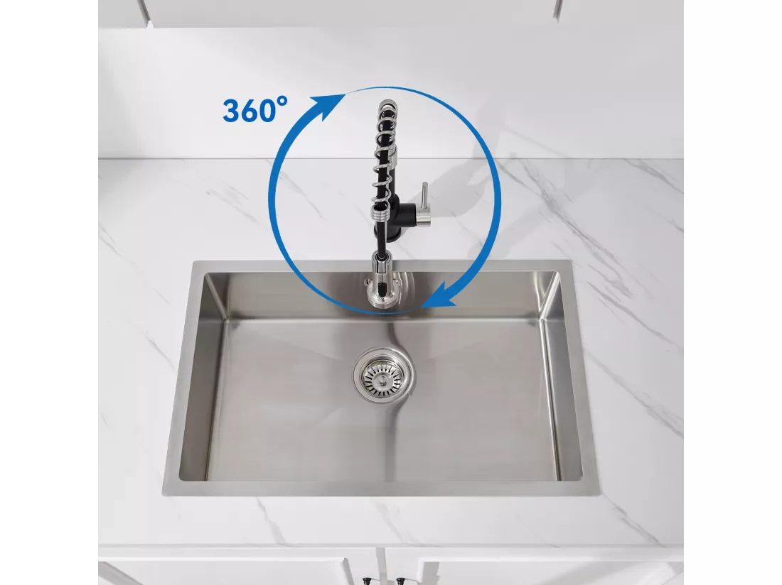 Mitigeur de Cuisine Noir AuraLum Max pivotant 360° avec Tête Pulvérisation Rétractable,Robinet Cuisine à ressort,Inoxydable, Double Mode,EU Modèle