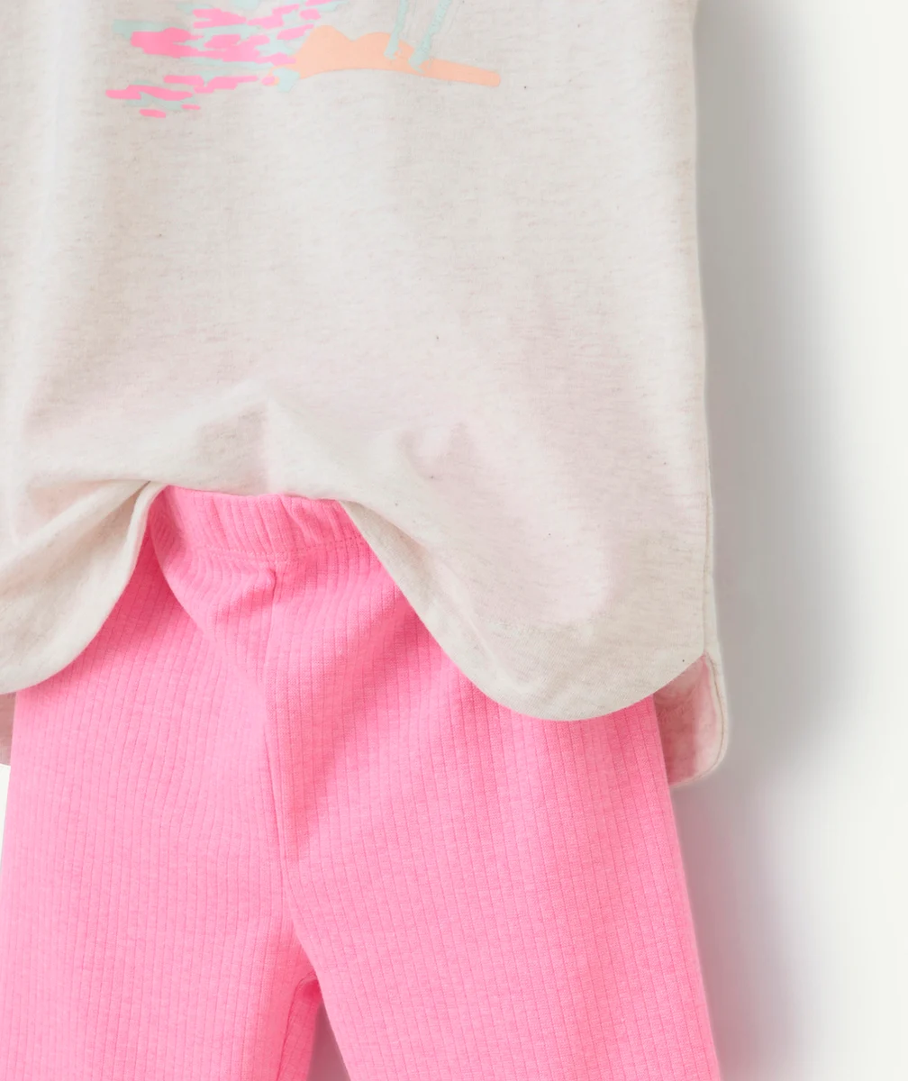 pyjama fille en fibres recyclés rose et gris motif miami