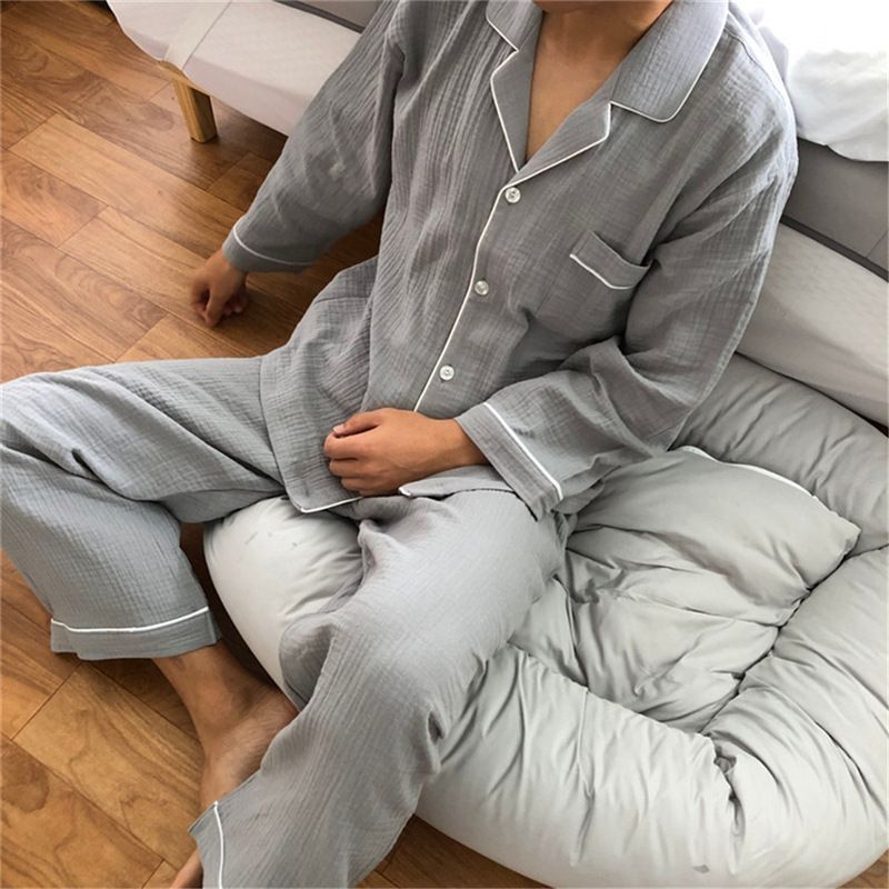 Gecko - Bijpassende pyjamaset voor koppels: shirt met contrasterende bies + loungebroek