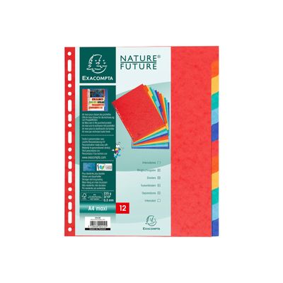 Exacompta Nature Future - Intercalaire 12 positions - A4 Maxi - carte lustrée colorée