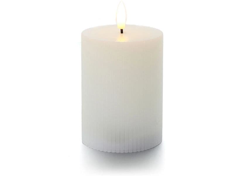 balthasar LED Zylinderkerze Rillen, Weiss LED-Kerze