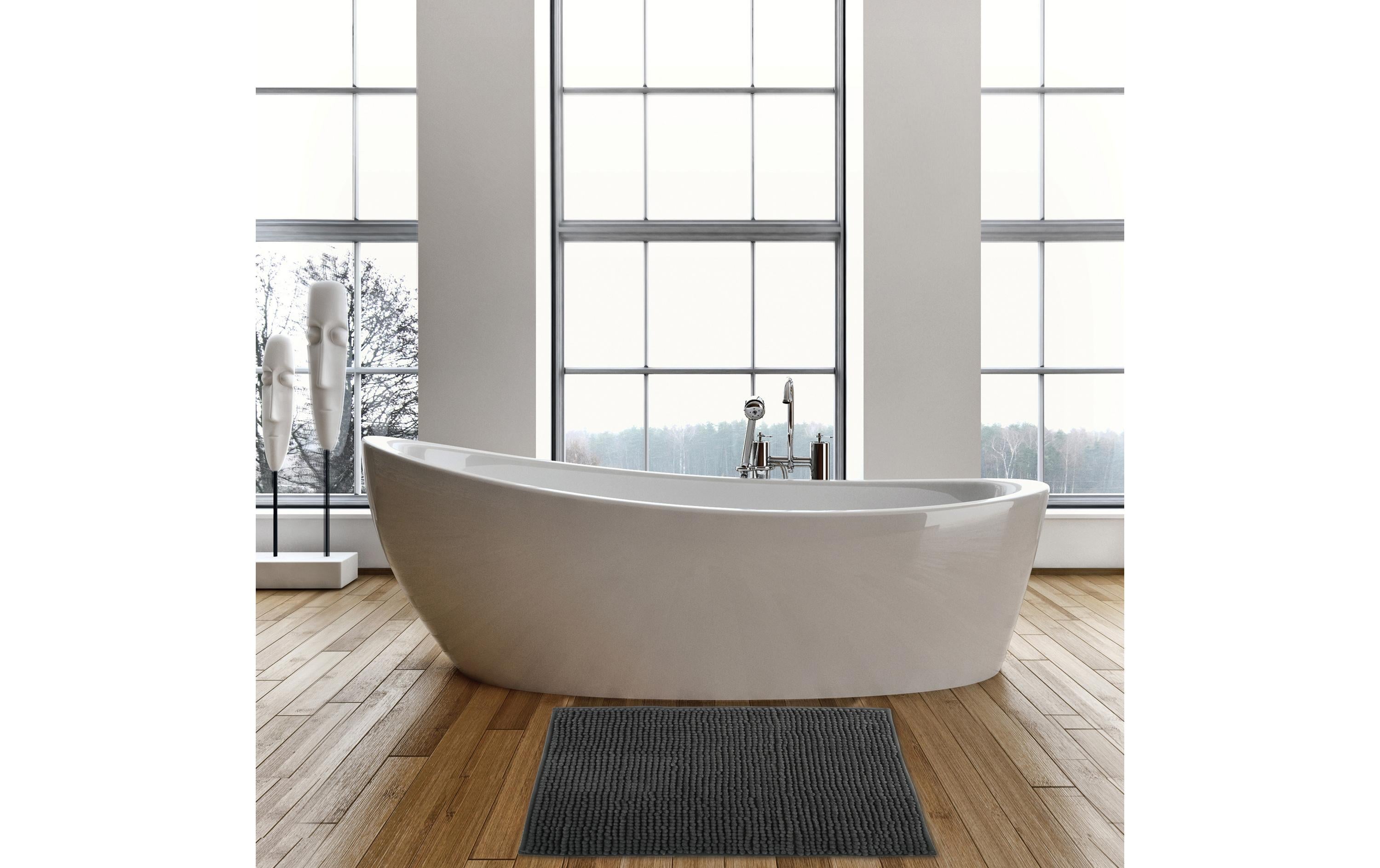 Badteppich Chenille 60 x 90 cm, DunkelgrauBadematte mit rutschfester Unterseite