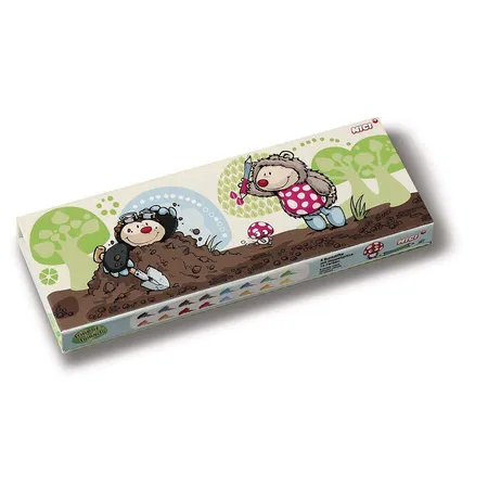 NICI Forest Friends Doppelspitzen-Buntstifte-Box Igel und Maulwurf 8 Stück/16 Farben