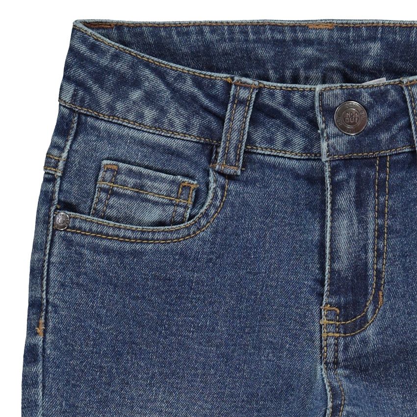 Jean skinny effet used à texte en relief - Bleu moyen