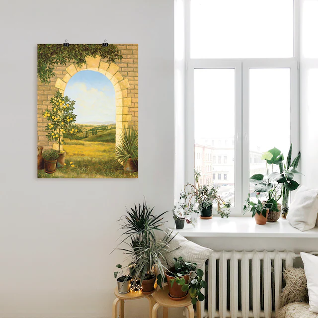 Artland Wandbild »Zitronenbaum vorm Torbogen II« Fensterblick 1 Stk. tlg. als Alubild, Outdoorbild, Leinwandbild, Poster in verschied. Grössen