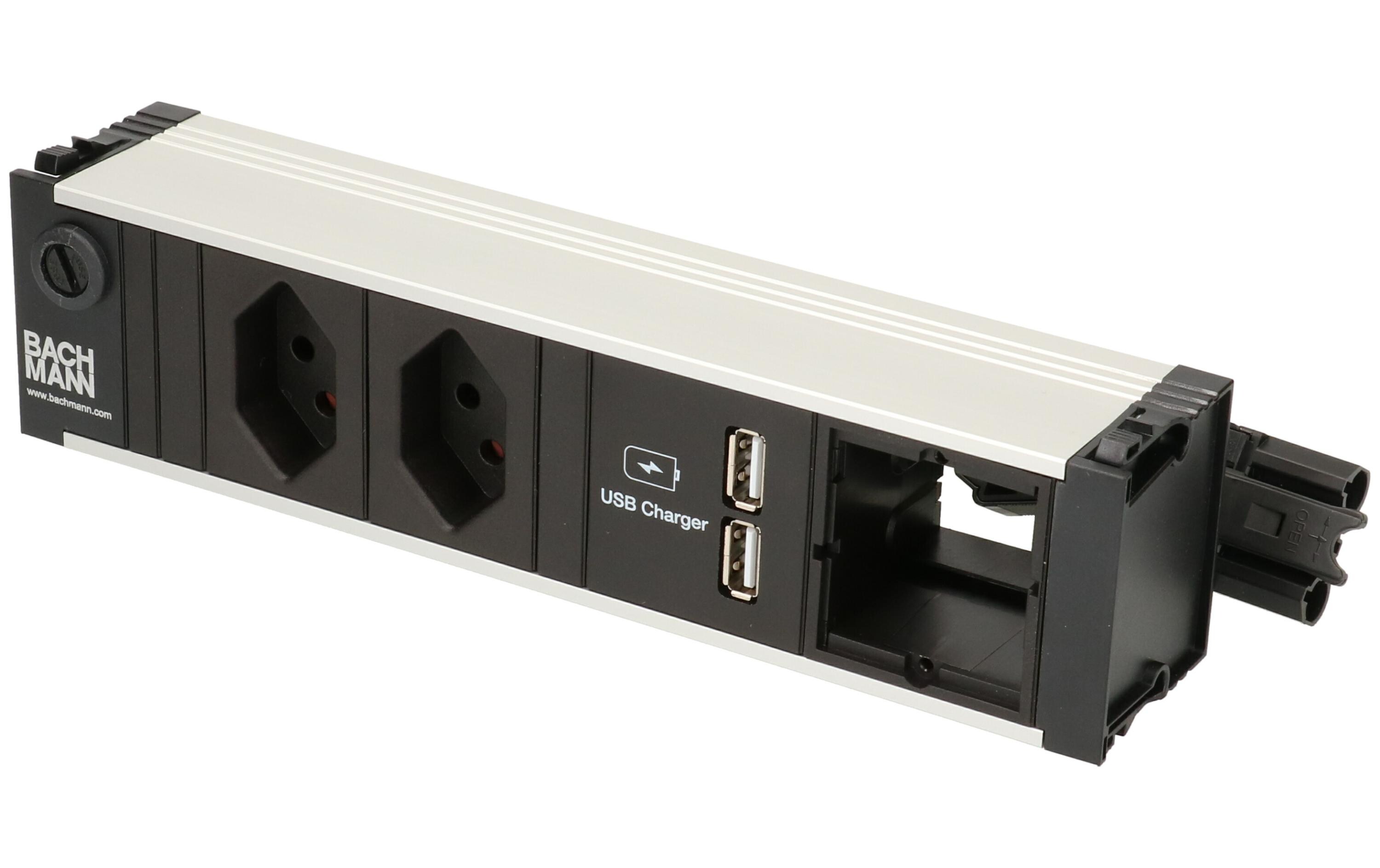 Einbausteckerleiste CONI 2x T13, 1x USB, 1x ABD<br>Einbausteckerleiste, Schwarz