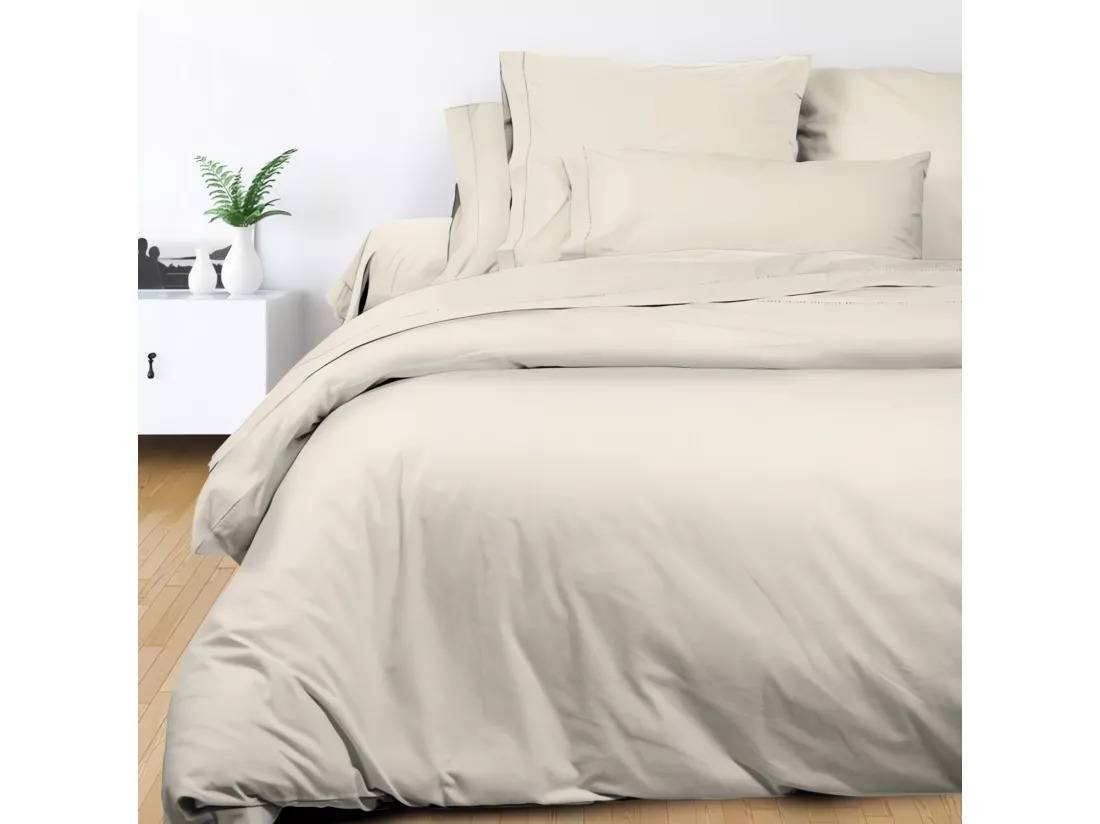 Drap plat en coton 240x300 cm PERCALE ecru, par Soleil d'ocre