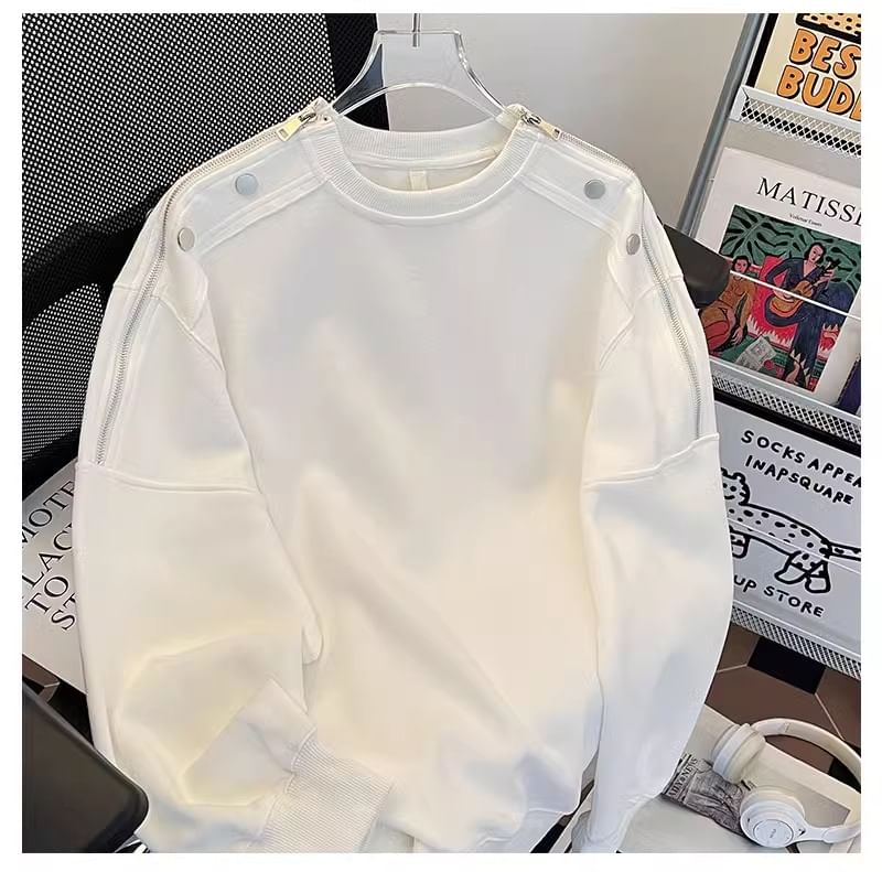 Diphon - Sweatshirt met ronde hals, effen rits en studs