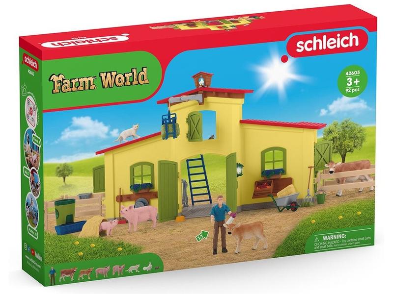 Schleich Spielfigurenset Farm World Stall mit Tieren und Zu Bauernhof-Spielset