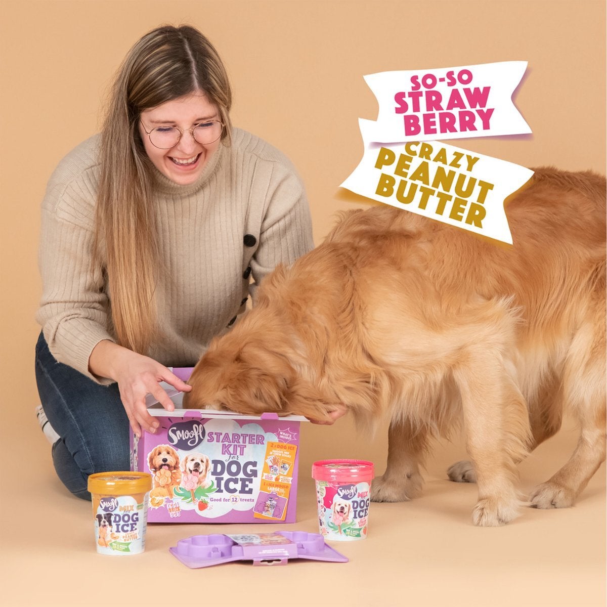 Smoofl starter kit voor hondenijsjes large aardbei en pindakaas