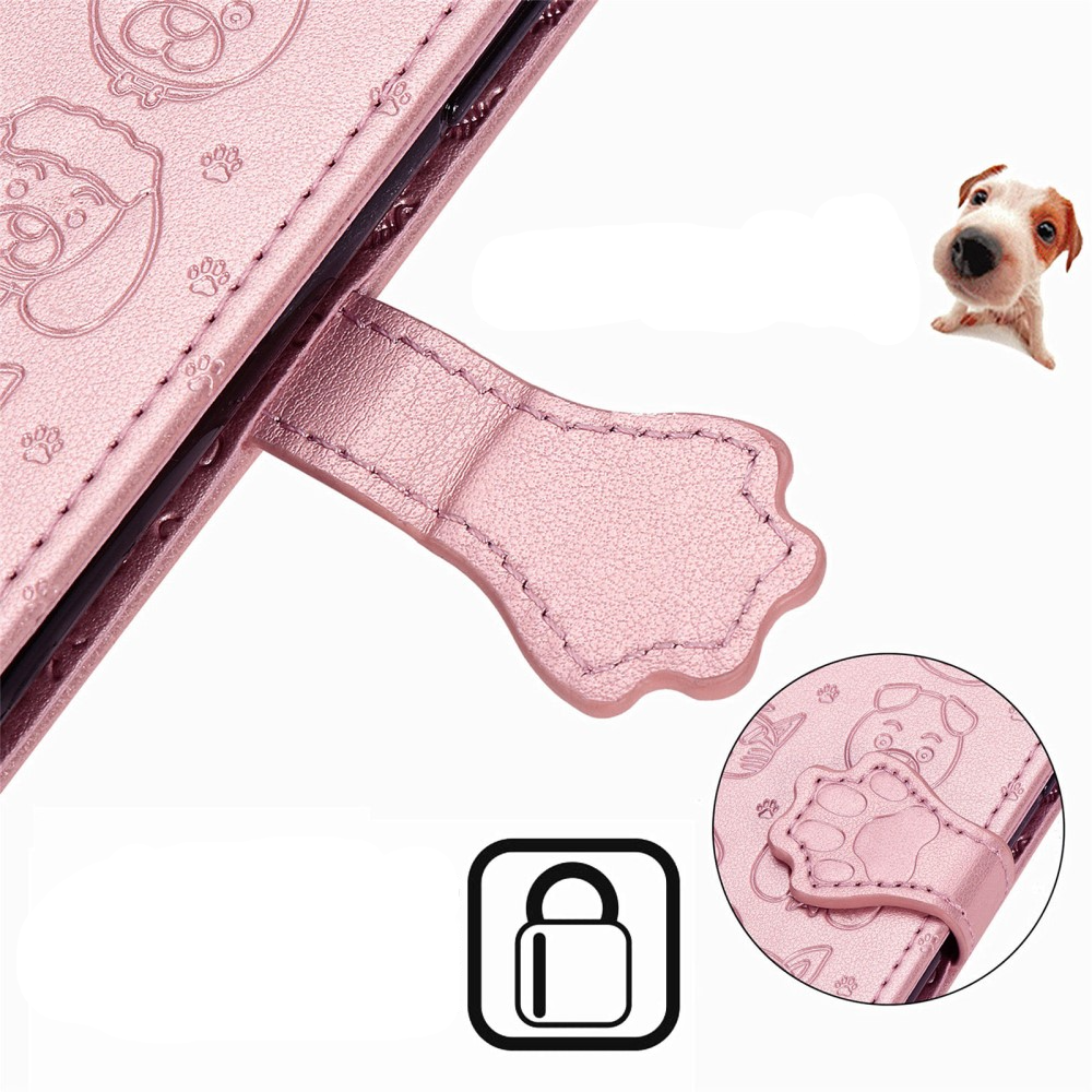 iPhone SE (2022/2020) / 8 / 7 / 6S Leder Tasche Flip Cover Hunde & Katzen Imprint - Roségold