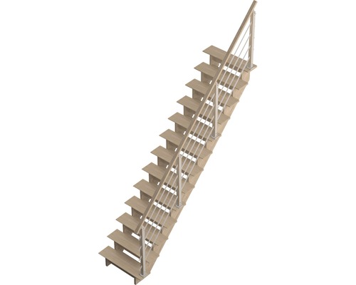 Pertura Linos eikenhouten trap zonder stootborden, gelakt, recht, 85 cm, 12 treden / 13 stootborden