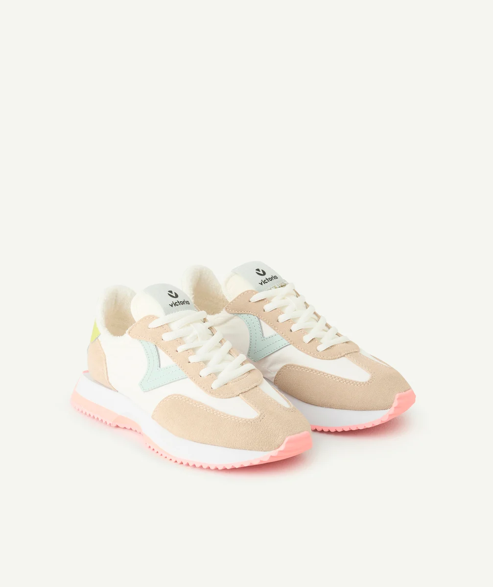 VICTORIABASKETS FILLE COSMO BLANCHES AVEC DÉTAILS JAUNE ET BLEU