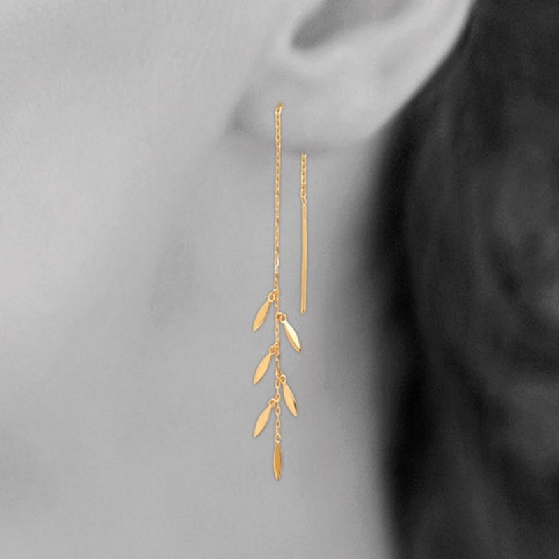 Boucles d'oreilles traversantes chaînes pampilles tombantes Plaqué or 750 3 microns