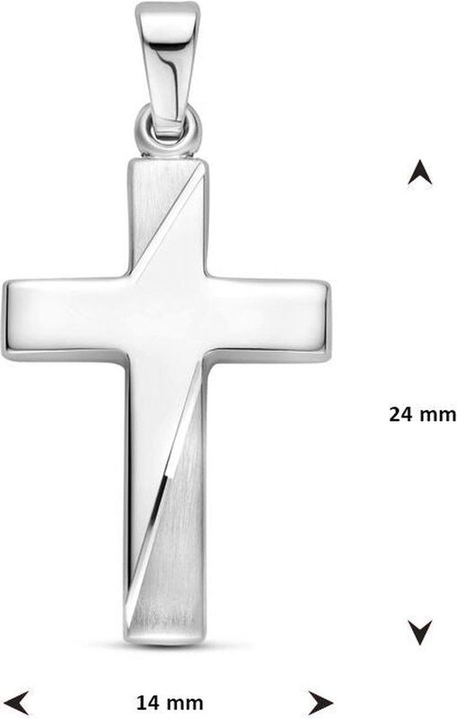 Zilver - Gerhodineerde Hanger - Kruis - Poli/Mat - Gediamanteerd - 24 mm
