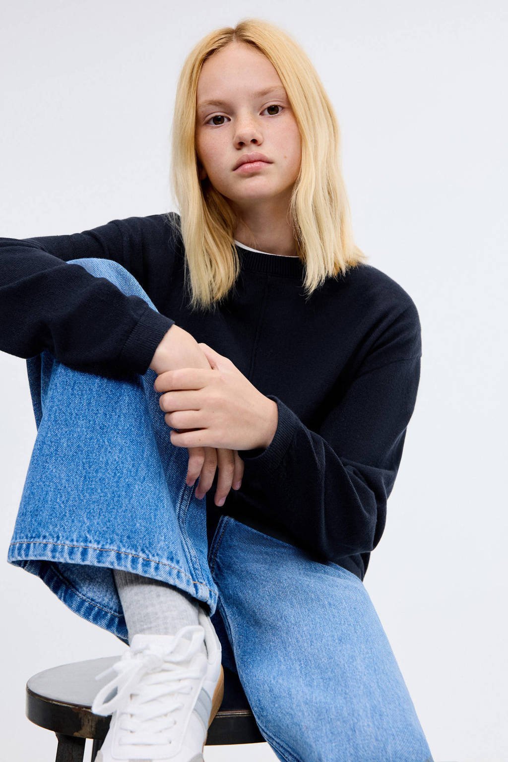 Mango Kids trui marine fijn gebreid