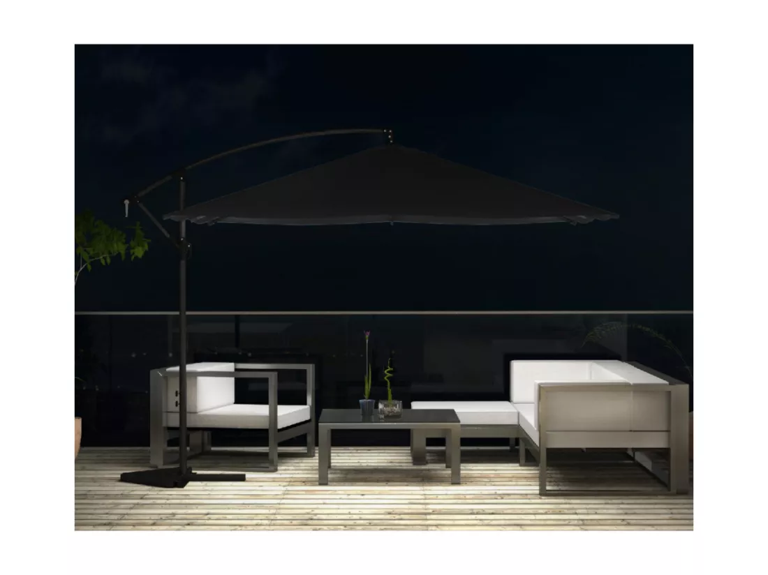 Parasol LED déporté carré 3x3m gris SOLENZARA BULLE