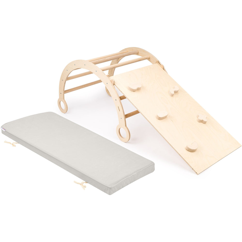 Køb Woobiboo Natural Montessori Rocker Med Gray Madras Og Slide-Climber L