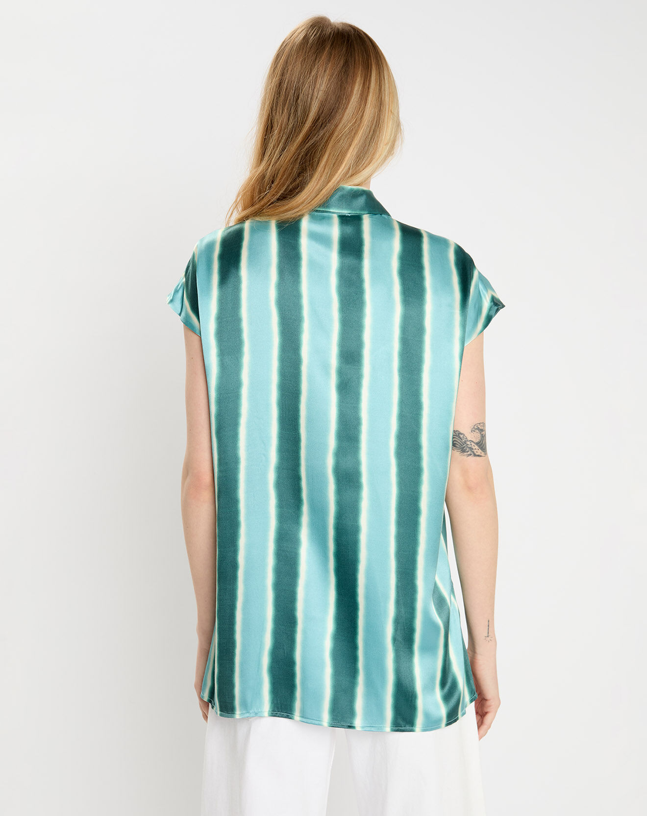 Lauren Vidal Top en Soie mélangée Milo aqua