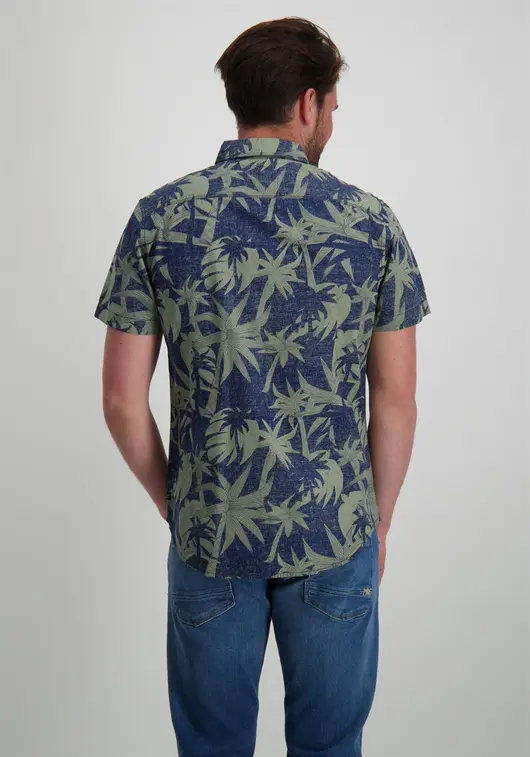 Petrol Overhemd palm print M-1040-SIS422