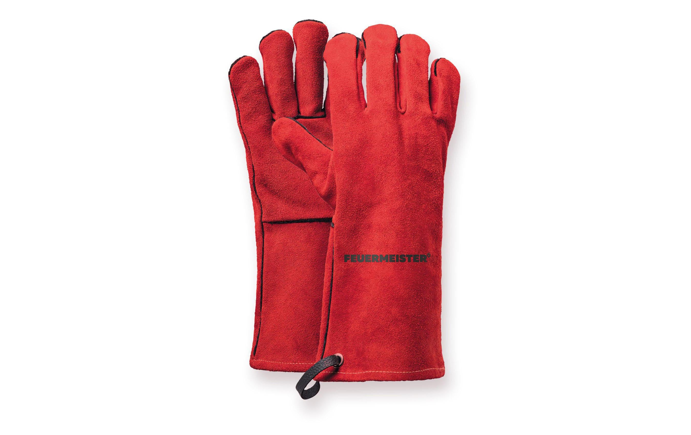Grillhandschuh Premium BBQ Rot, Grösse 10Hitzebeständige Handschuhe aus Spaltleder, mit Kevlarnähten