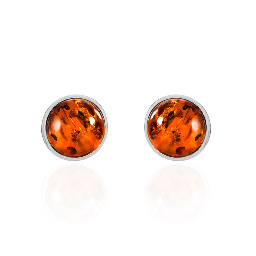 Boucles D'oreilles Puces Argent Blanc Majdeline Ambre