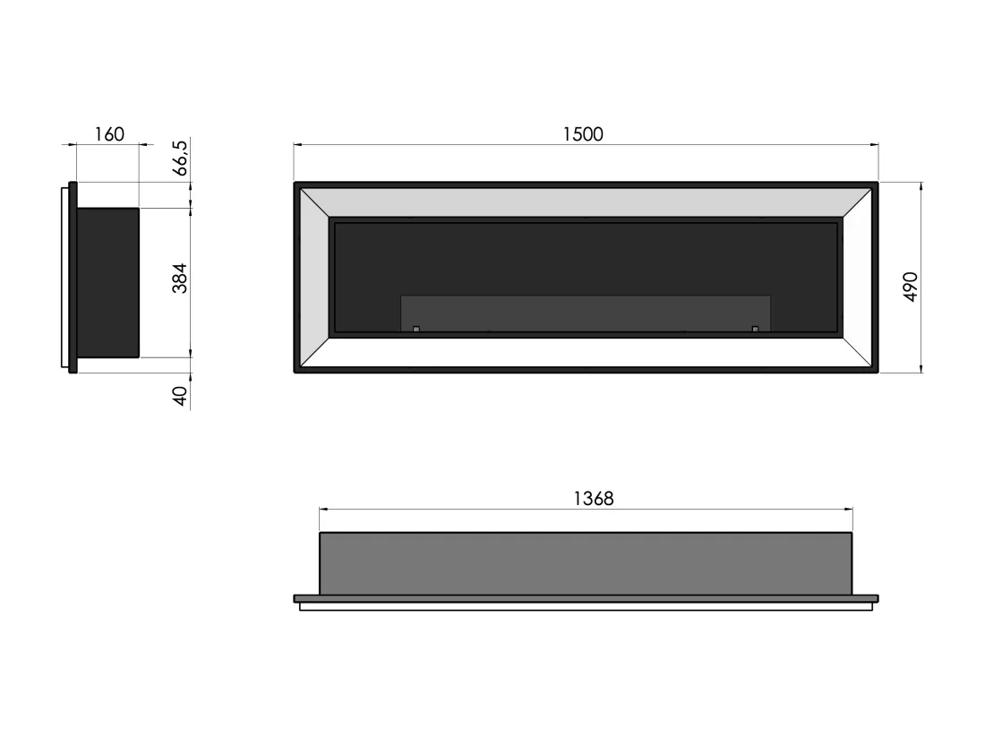 Cheminée au bioéthanol encastrable Frame 1500 SimpleFire avec verre noir