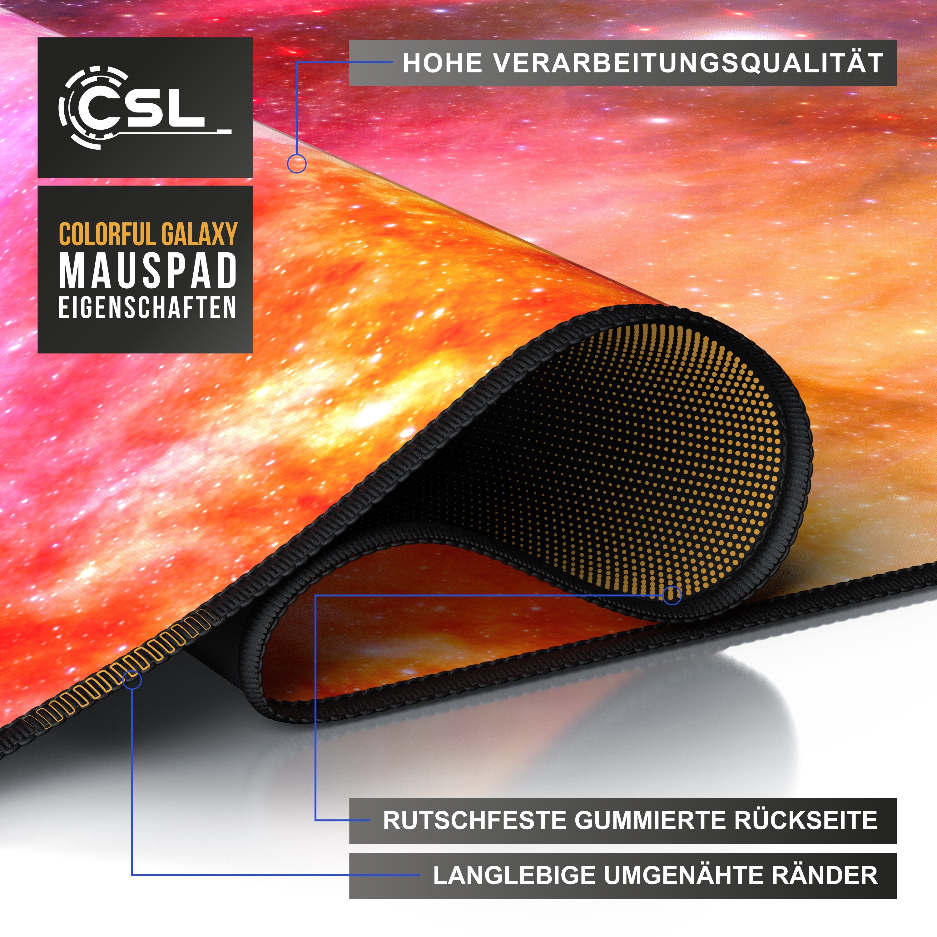 CSL Gaming Mauspad XXL Schreibtischunterlage 900 x 400mm, Präzision & Geschwindigkeit, Farbige Galaxie