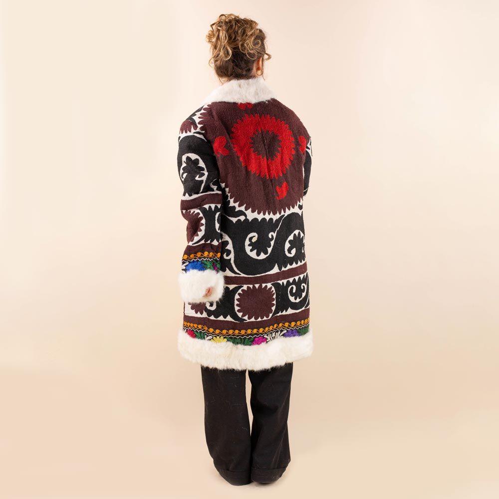 Afghan coat Zahir zwart bruin suzani