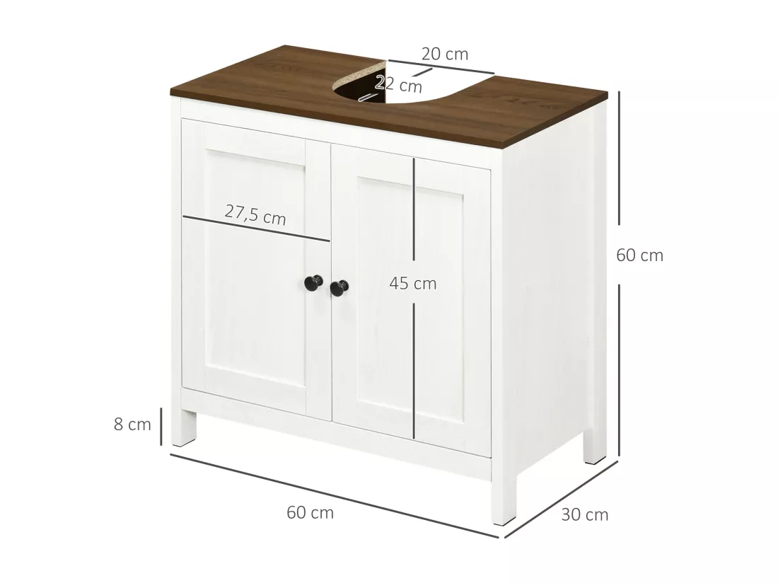 Meuble salle de bain - meuble sous-vasque - placard 2 portes avec étagère - panneaux blanc aspect bois noyer