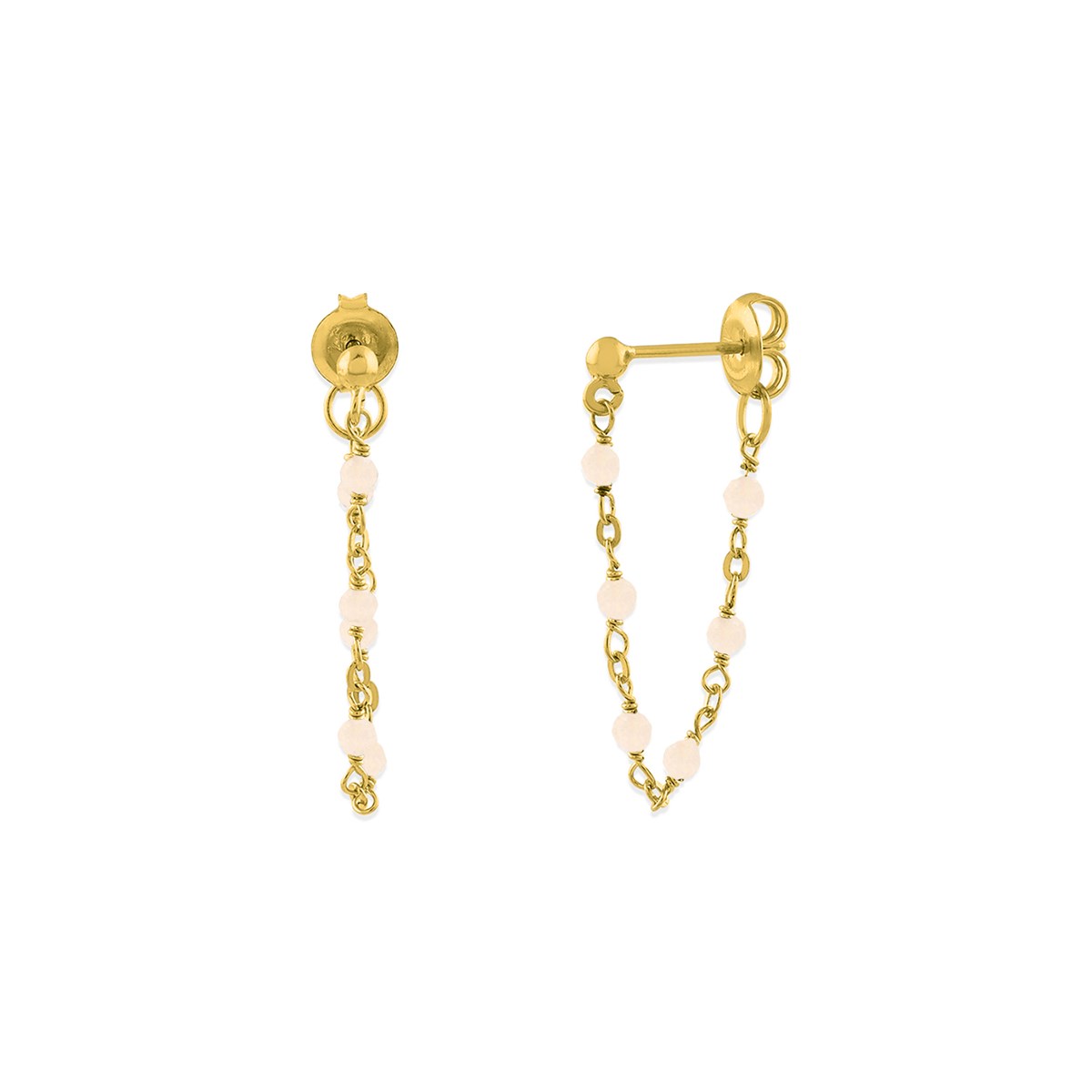 Boucles D'oreilles Argent Dorée Chaine Et Pierres Naturelles Opale Rose