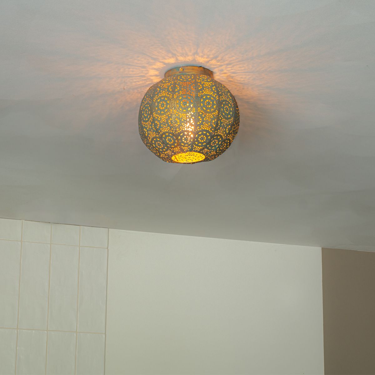 Oosterse plafondlamp goud met groen 28,5 cm - Baloo