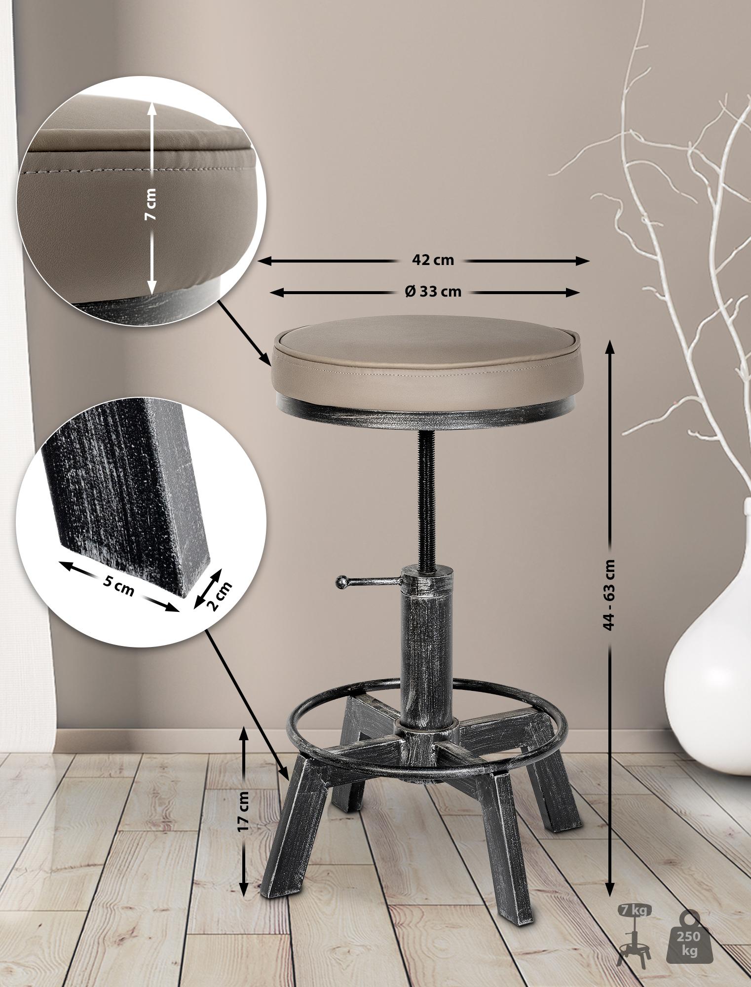 CLP Sitzhocker Destin mit Kunstlederbezug I Hocker im Industrial Design I gepolstert und höhenverstellbar