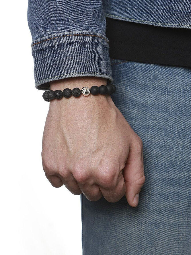 Nialaya Men's Beaded Bracelet with Matte Onyx and Lava Stone Black