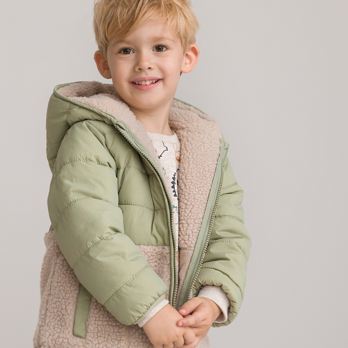 COLEÇÕES LA REDOUTE<br>Jaqueta de plumas com capuz, dois materiais