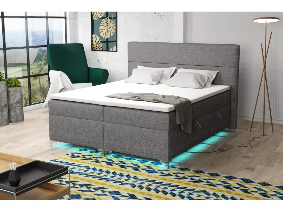 Lit boxspring avec surmatelas Verdalen LED, 180x200 cm, Lux 06 (Gris)