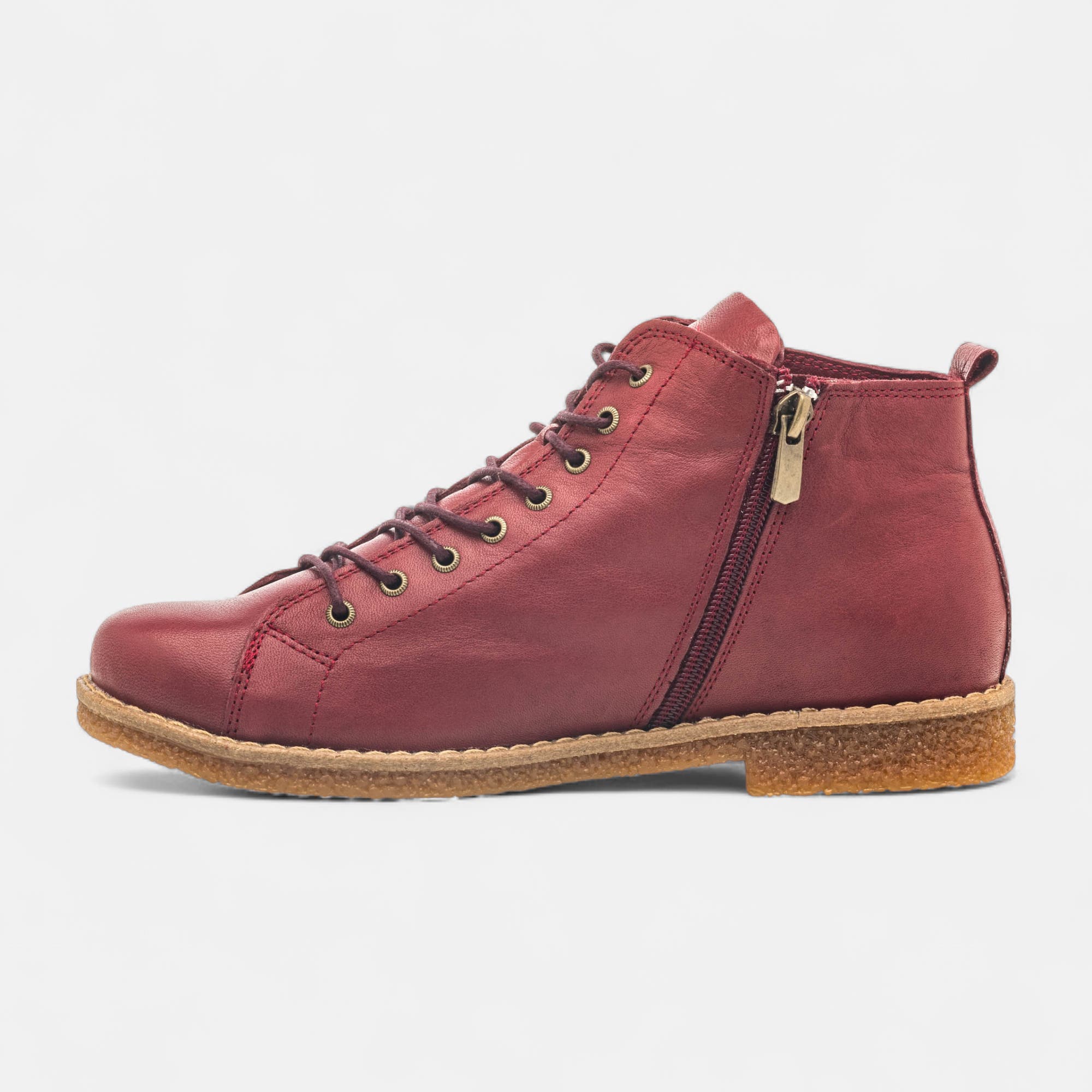 Bottines à lacets Femme en cuir bordeaux