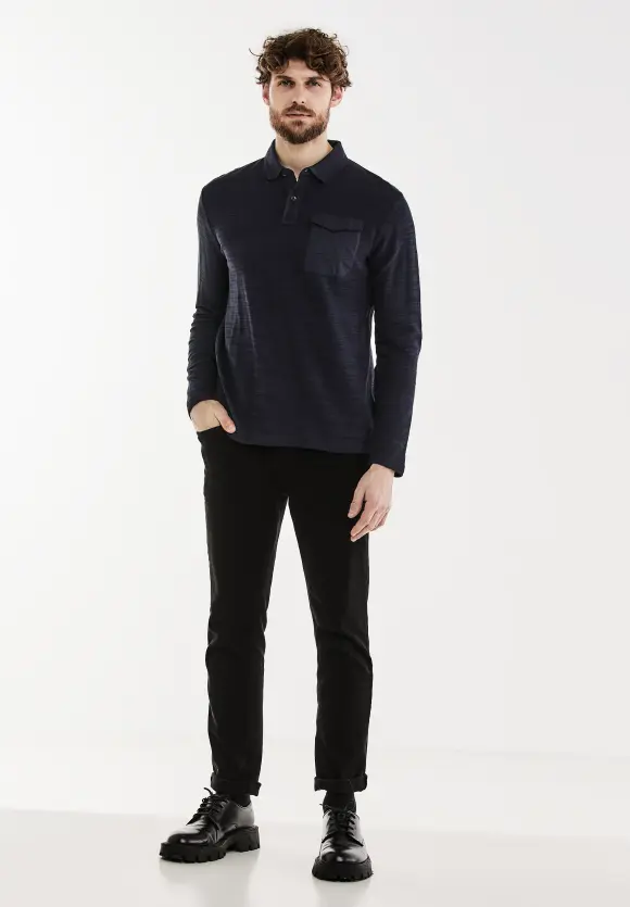Winterslub Polo Langarmshirt - nightshadow blue