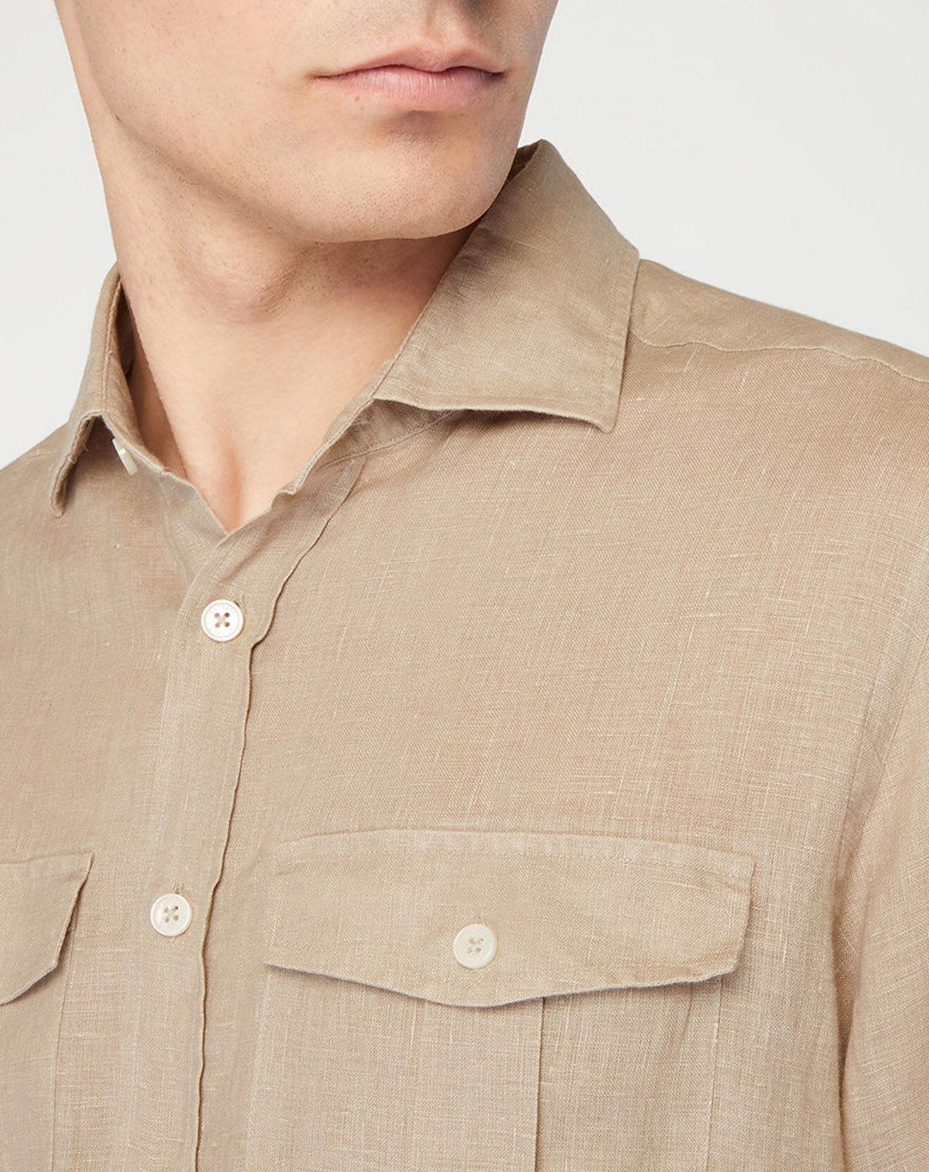 Hackett London Chemise 100% Lin Slim Fit beige foncé