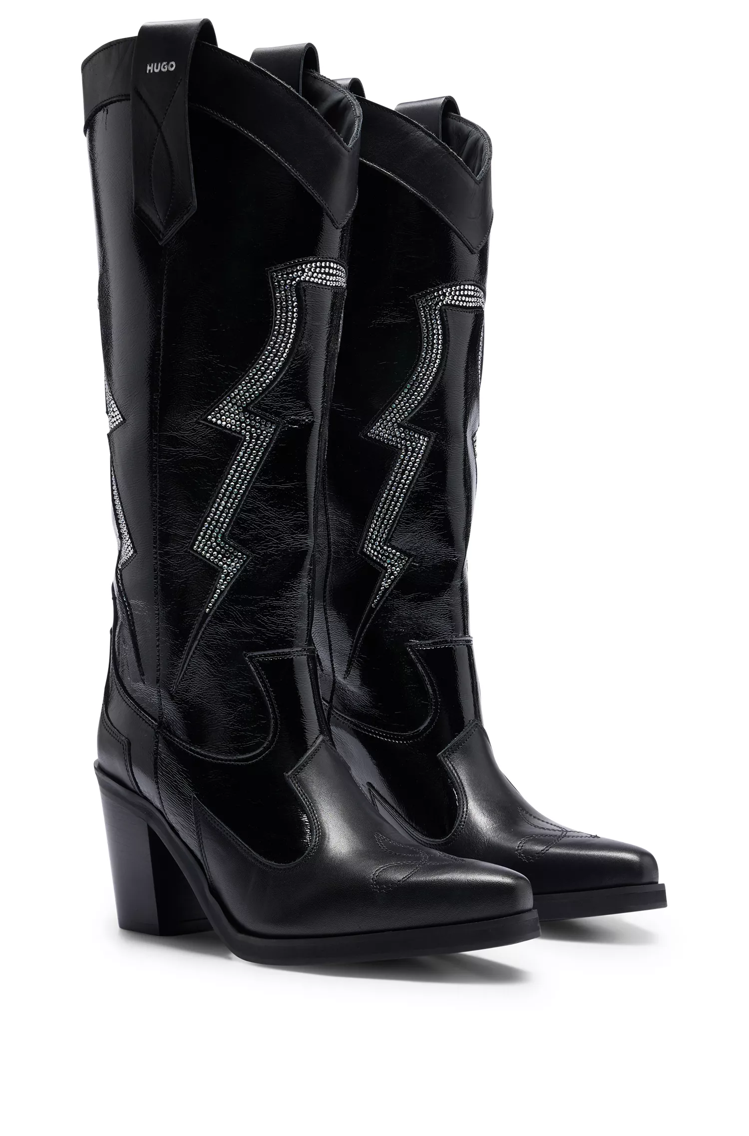 Botas HUGO Red-Cowboy em couro napa com detalhes em cristal.