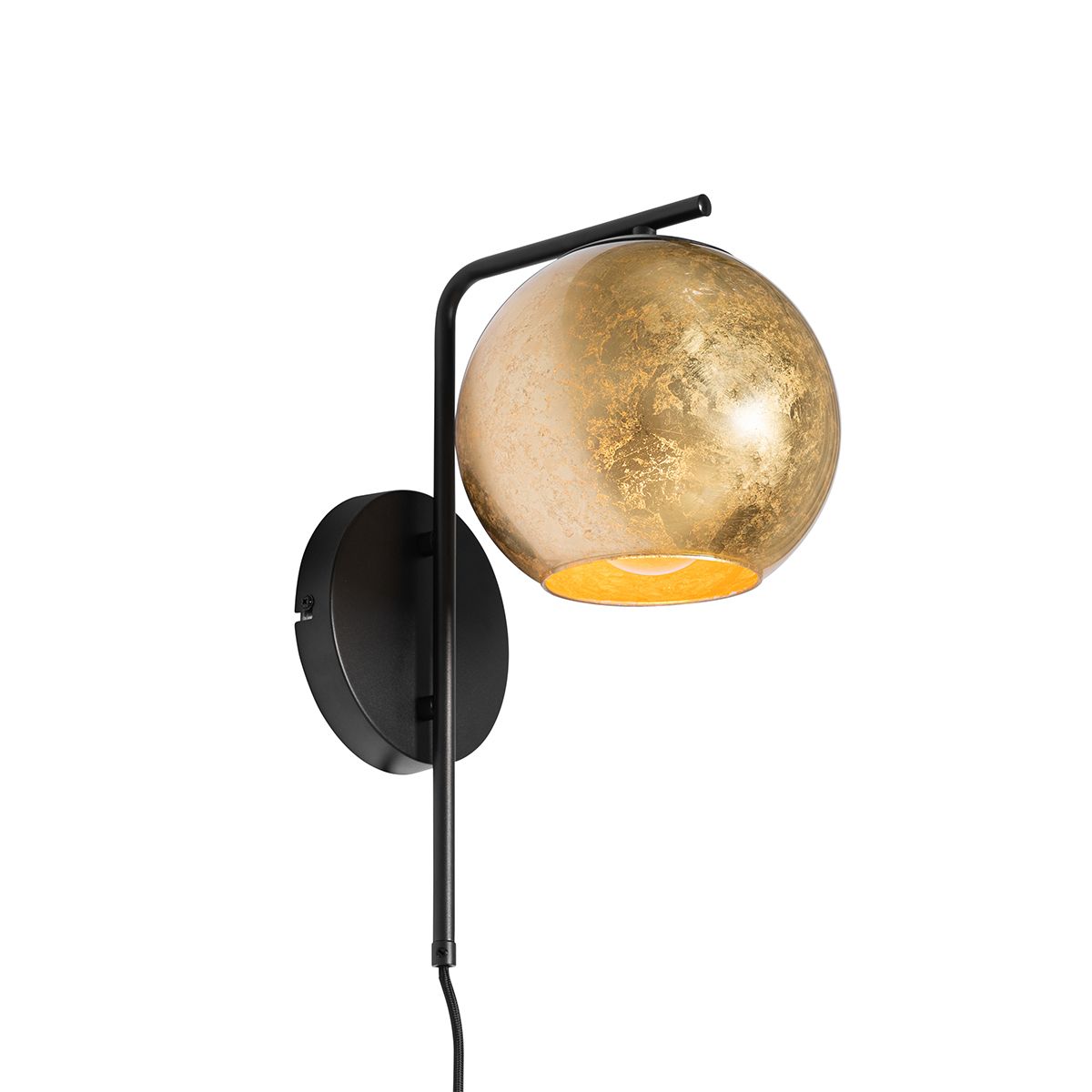 Smart wandlamp zwart met goud glas incl. Wifi A60 - Bert