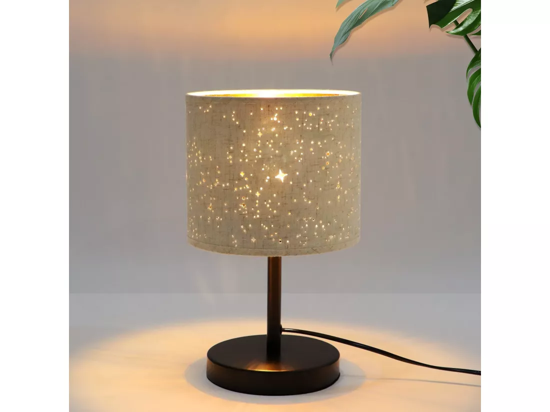 NETTLIFE lampe de table style maison de campagne lampe de chevet en tissu E27 vintage design étoile rétro blanc