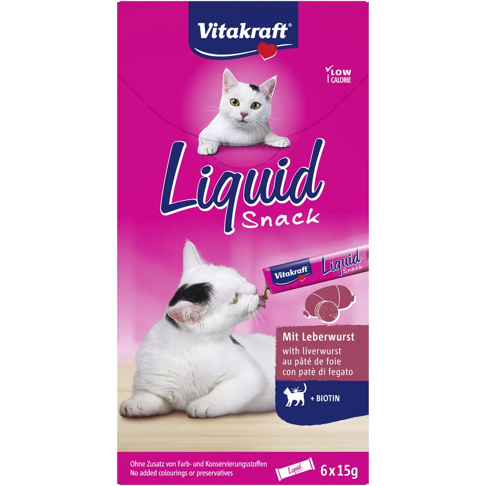 Vitakraft Cat Liquid Snack med lever og Biotin - 6x15 g.